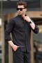 Black Long Sleeve Cotton Linen Look Men's Shirt 6743 - 2