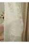 Ecru Cream Linen Jacquard Modern Pattern 3 Layer Pleated Background Curtain - 5