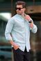 Light Blue Long Sleeve Cotton Linen Look Men's Shirt 6743 - 2