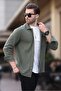 Khaki Patterned Single Pocket Men's Fleece Shirt 6752