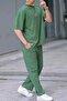 Men's Green Plain Oversize Two Thread Short Sleeve Tracksuit Set - 2