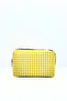Yellow Square Patterned Women's Makeup Bag - Waterproof Travel Organizer, Zippered, Portable - 2