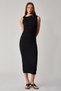 Morfy Women's Slim Fit Midi Length Crew Neck Sleeveless Black Dress