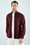 Men's Shirt Cotton Slim Fit Long Sleeve Pocketless Burgundy Men's Shirt