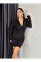 Black Lurex V Neck Double Breasted Mini Night Homecoming Dress - 4