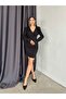 Black Lurex V Neck Double Breasted Mini Night Homecoming Dress - 2