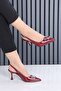Javed Burgundy Patent Leather Heeled Women's Shoes - 3
