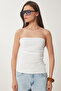 Gathered Strapless Knitted Blouse Bone Lns0037 - 5