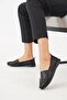 Laner Stitching Saddled Genuine Leather Women's Shoes Black Skin