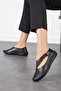Cesa Side Rubber Window Genuine Leather Women's Shoes Black Skin - 2