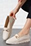 Kesha Triangle Buckle Women's Genuine Leather Shoes Beige Skin - 5