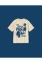 Beige Color Unisex One Life One Chance Blue Printed Oversize T-Shirt T-Shirt