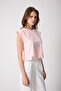 Women's Dusty Pink Padding Look Laser Cut Embroidery Detailed Design T-Shirt - 2518 - 5