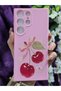Samsung Galaxy S23 Ultra Compatible Cherry Patterned Hard Silicone Pink Phone Case - 2