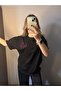 Black Pink Rhinestone Stone Printed Short Sleeve T-Shirt - 5