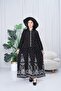 Black - White Patterned Half Button Plus Size Dress - 3006 - 1 - 3