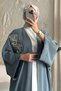 Mint Abaya with Batwing Sleeves and Embellished Collar - 3