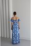 Women's Square Collar Watermelon Sleeve Ethnic Pattern Blue Dress - 6