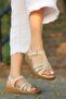 Varmenpelle-08 Flat Sole Khaki Leather Sandals
