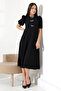 Watermelon Sleeve Midi Dress with Metal Accessories - Black - 4