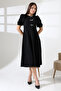 Watermelon Sleeve Midi Dress with Metal Accessories - Black