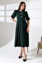 Watermelon Sleeve Midi Dress with Metal Accessories - Green