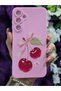 Samsung Galaxy A15 Compatible Cherry Patterned Pink Silicone Phone Case - 2