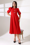 Watermelon Sleeve Metal-Accented Midi Length Dress Red - 4