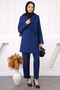 Navy Blue Side Tie Crepe Jacket Pants Suit - 2