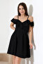 Off-The-Shoulder Flounce Black Dress - 6
