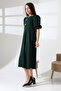 Watermelon Sleeve Midi Dress with Metal Accessories - Green - 2