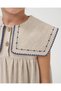 Girl's Linen Beige Embroidered Wide Collar Dress - 5