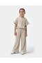 Girl's Linen Beige Ruffle Detailed Buttoned Wide Leg Trousers Two Piece Set