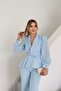 Women's Imported Fabric Pleated Pearl Embroidered Sleeve Button Detailed Lined Special Design Top and Bottom Set - 3