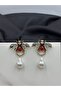 Gold Detailed Red Stone Bee Figured Brand Model Design Earrings
