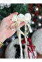 Luxury Satin 3 Rose Fancy Ribbon Bow Long Pendant Tail Automatic Buckle Cream White - 2