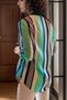 Black Blue Collared Blouse Slit Striped Crepe - 2