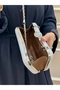 Women's Silvery Hold Detailed Long Chain Strap Evening Dress Bag - 5