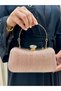 Women's Silvery Hold Detailed Long Chain Strap Evening Dress Bag - 6