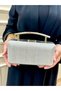 Women's Silvery Hold Detailed Long Chain Strap Evening Dress Bag - 2