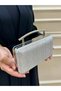 Women's Silvery Hold Detailed Long Chain Strap Evening Dress Bag