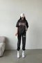 Marseille France Printed Black Sweatshirt and T-Shirt Set - Anthracite Jogger Sweatshirt and Oversized T-Shirt B