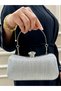 Women's Silvery Hold Detailed Long Chain Strap Evening Dress Bag