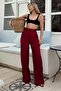 Burgundy Double Button Pleated Women's Palazzo Linen Trousers - 3