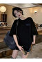 Printed Oversize Crew Neck T-Shirt - Black - 2