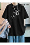 Printed Oversize Crew Neck T-Shirt - Black - 4