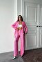 Pink Belted Waist Jacket and Trousers Shiny Set - 4