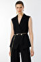 Double Breasted Collar Waist Chain Belt Vest Black