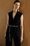 Double Breasted Collar Waist Chain Belt Vest Black - 3