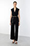 Double Breasted Collar Waist Chain Belt Vest Black - 2